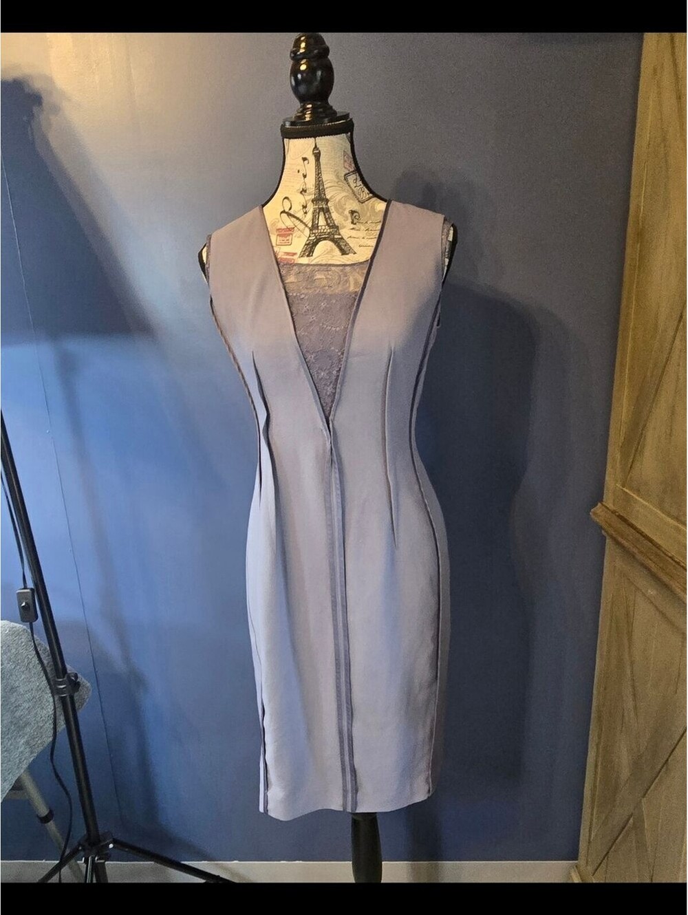 Reiss Lavender Midi Dress Womens US 6 Lace Inset Sheath Cocktail Sleeveless